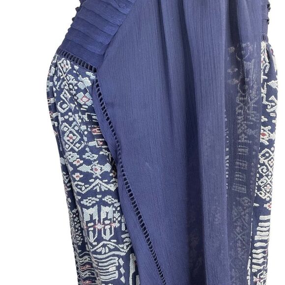 LUCKY Brand Flowy Pullover Shirt Sheer Navy Blue Sleeves And Bodice Size L - Picture 11 of 16